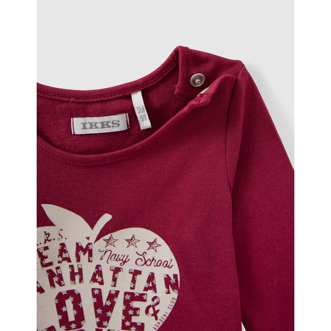IKKS BABY GIRLS’ BURGUNDY HEART-APPLE ORGANIC COTTON T-SHIRT