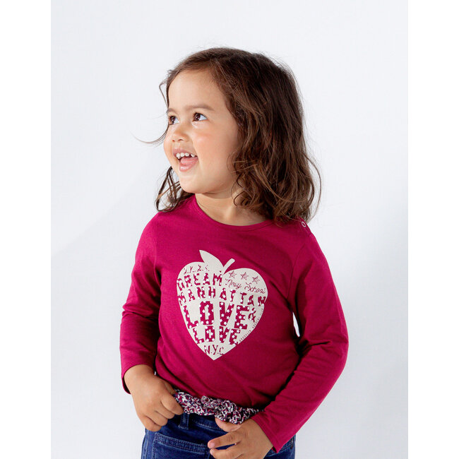 IKKS BABY GIRLS’ BURGUNDY HEART-APPLE ORGANIC COTTON T-SHIRT