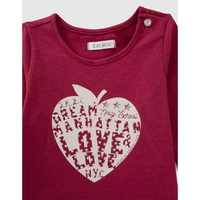 IKKS BABY GIRLS’ BURGUNDY HEART-APPLE ORGANIC COTTON T-SHIRT