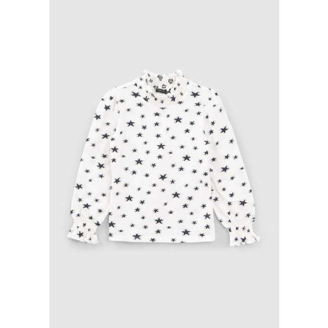 IKKS GIRLS’ OFF-WHITE T-SHIRT WITH ALL-OVER STAR JACQUARD