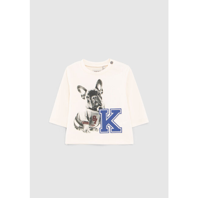 IKKS BABY BOYS’ ECRU DOG IMAGE ORGANIC COTTON T-SHIRT