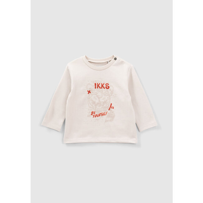 IKKS BABY BOYS’ BEIGE FLOCKED LETTER & TIGER T-SHIRT