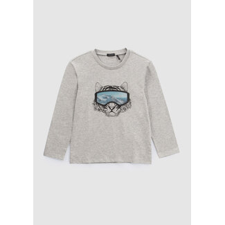 IKKS BOYS’ GREY T-SHIRT WITH TIGER AND LENTICULAR MASK IMAGE