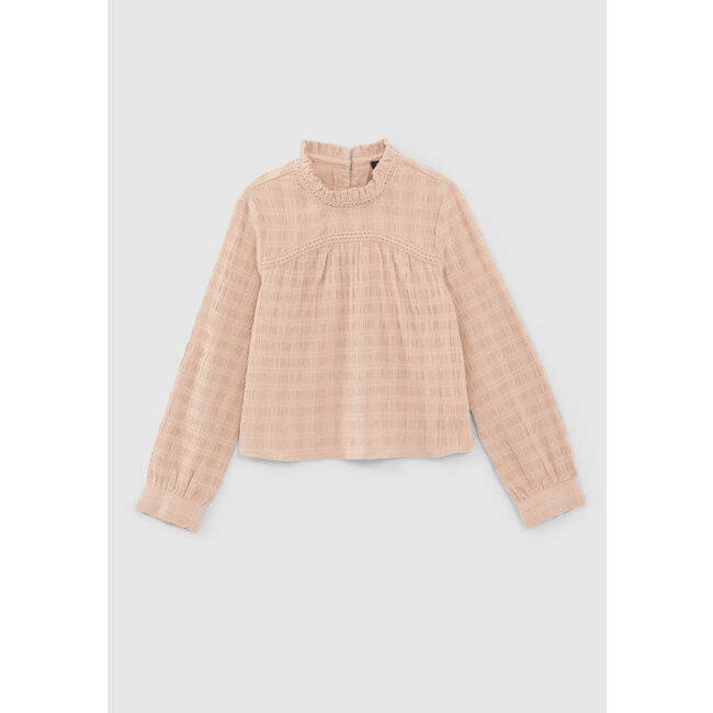 IKKS GIRLS’ PINK WAFFLE BLOUSE WITH TULLE COLLAR