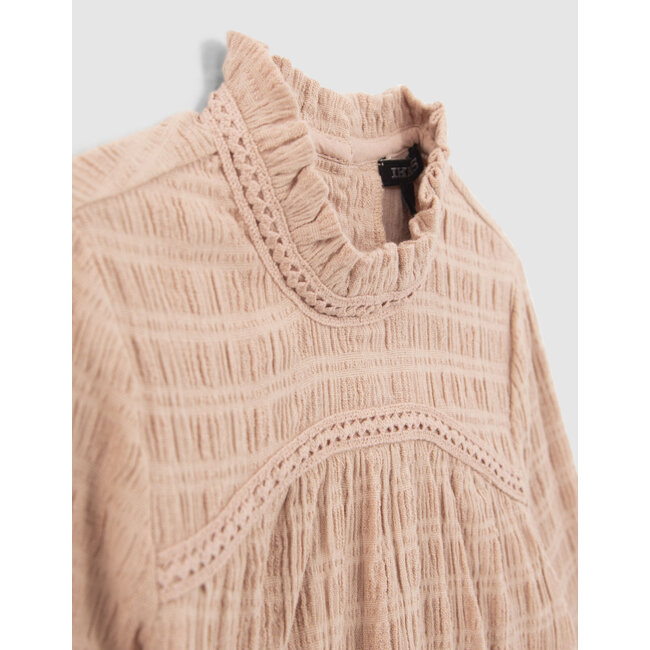 IKKS GIRLS’ PINK WAFFLE BLOUSE WITH TULLE COLLAR