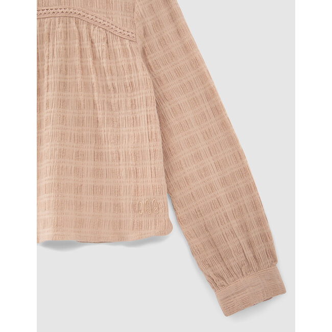 IKKS GIRLS’ PINK WAFFLE BLOUSE WITH TULLE COLLAR