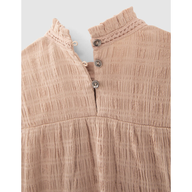 IKKS GIRLS’ PINK WAFFLE BLOUSE WITH TULLE COLLAR