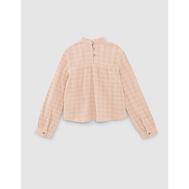 IKKS GIRLS’ PINK WAFFLE BLOUSE WITH TULLE COLLAR