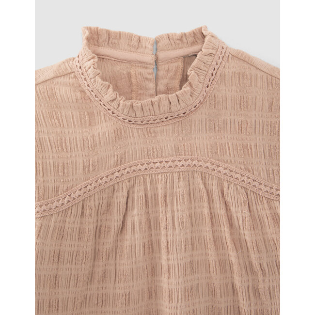 IKKS GIRLS’ PINK WAFFLE BLOUSE WITH TULLE COLLAR