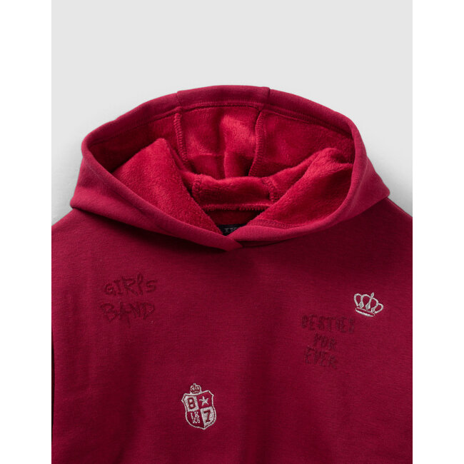 IKKS GIRLS’ BURGUNDY EMBROIDERED HOODIE