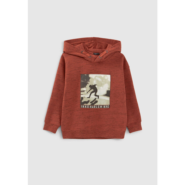 IKKS BOYS’ DARK RED MARL HOODIE WITH SKATEBOARDER IMAGE