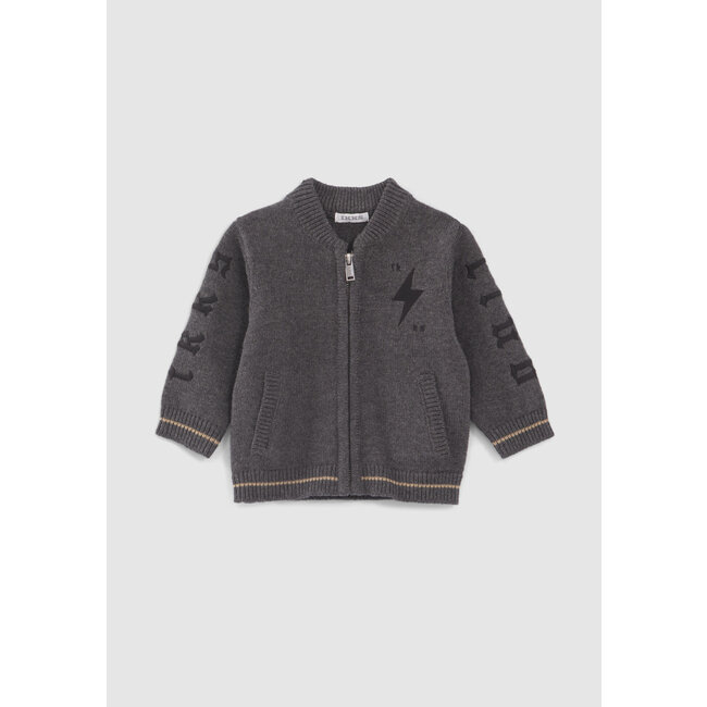 IKKS BABY BOYS’ GREY KNIT CARDIGAN WITH EMBROIDERED SLEEVES