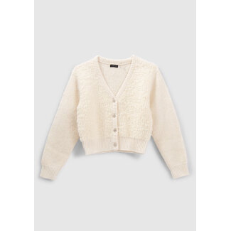 IKKS GIRLS’ ECRU MIXED FABRIC KNIT CARDIGAN