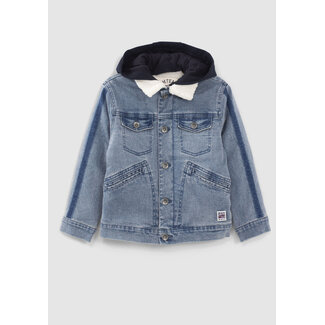 IKKS BOYS’ BLUE DENIM SHERPA-LINED JACKET, HOODED FACING