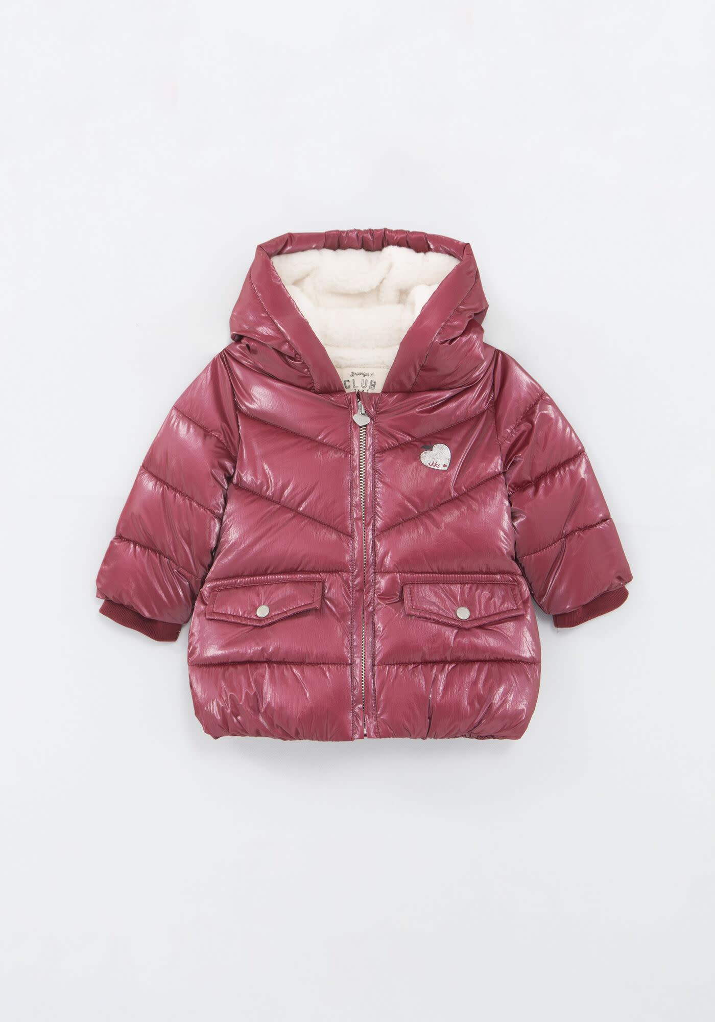 ikks baby girls' metallic burgundy hooded padded jacket
