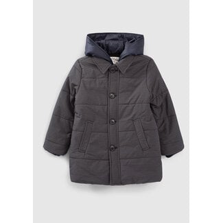 IKKS BOYS’ NAVY NYLON CHECK PADDED JACKET TRENCH COAT