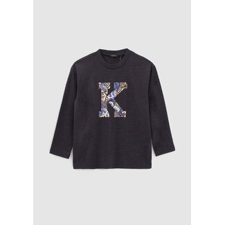 IKKS BOYS’ NAVY MARL XL LETTER K-BADGES T-SHIRT