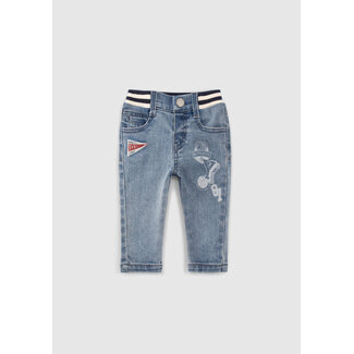 IKKS BABY BOYS’ BLUE JEANS WITH PRINT AND RIBBED WAISTBAND