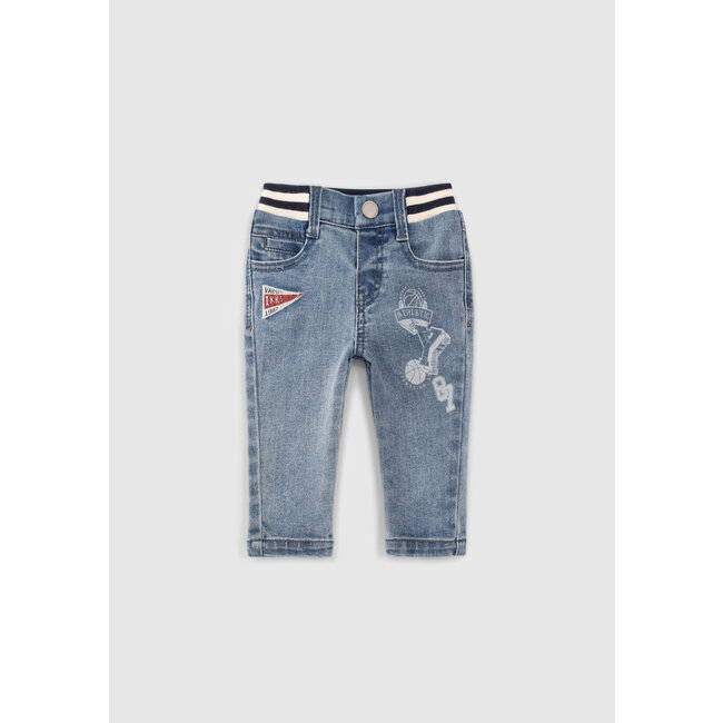 IKKS BABY BOYS’ BLUE JEANS WITH PRINT AND RIBBED WAISTBAND