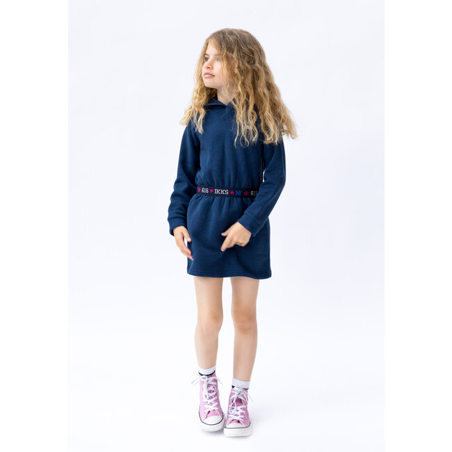 IKKS GIRLS’ NAVY GLITTERY HOODED SWEATSHIRT DRESS