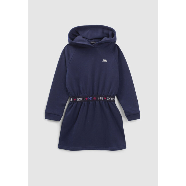IKKS GIRLS’ NAVY GLITTERY HOODED SWEATSHIRT DRESS