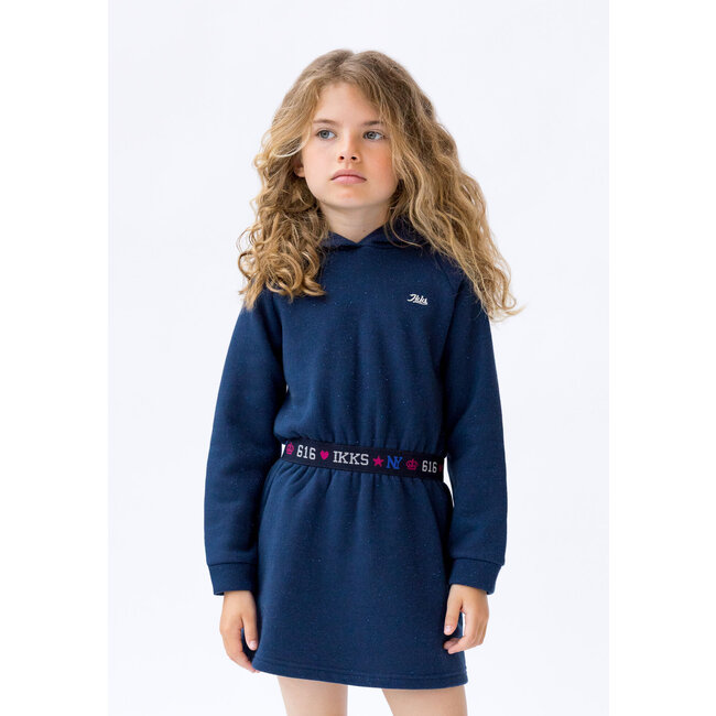 IKKS GIRLS’ NAVY GLITTERY HOODED SWEATSHIRT DRESS