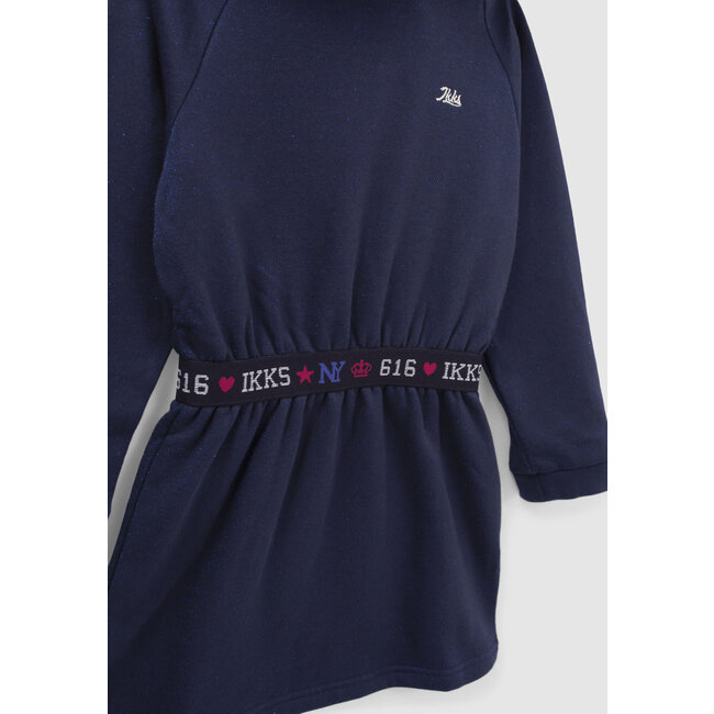 IKKS GIRLS’ NAVY GLITTERY HOODED SWEATSHIRT DRESS