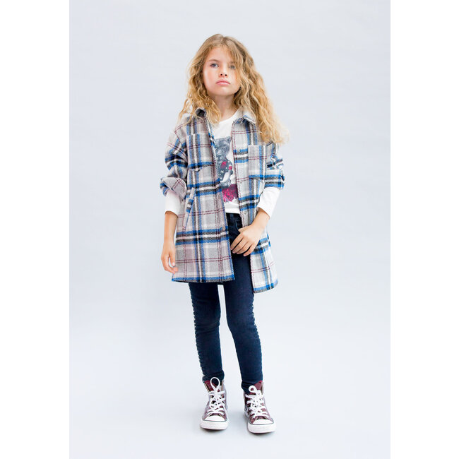 IKKS GIRLS’ GREY, BLUE, BLACK, ECRU CHECK COAT