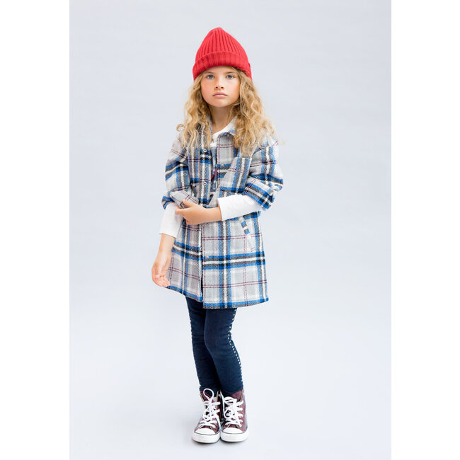 IKKS GIRLS’ GREY, BLUE, BLACK, ECRU CHECK COAT