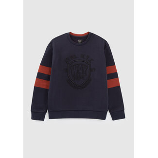 IKKS BOYS’ NAVY SWEATSHIRT WITH XL TEXTURED EMBROIDERY