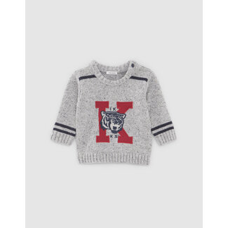 IKKS BABY BOYS’ GREY MARL KNIT SWEATER WITH XL EMBROIDERY