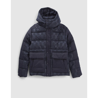 IKKS BOYS’ NAVY MIXED-FABRIC PADDED JACKET WITH WAY MONOGRAM