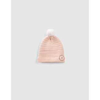 IKKS GIRLS’ PINK DECORATIVE LUREX KNIT BEANIE WITH BRONZE BADGE