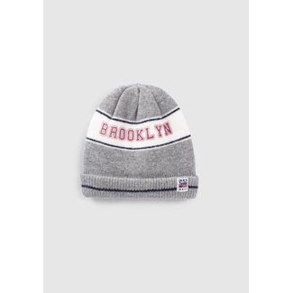 IKKS BOYS’ GREY SLOGAN JACQUARD KNIT BEANIE