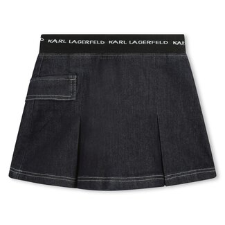 KARL LAGERFELD GIRLS  BLUE BLACK SOFT DENIM SKIRT W/ LOGO AROUND WAIST