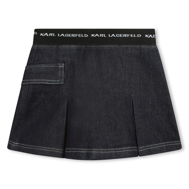 KARL LAGERFELD GIRLS  BLUE BLACK SOFT DENIM SKIRT W/ LOGO AROUND WAIST