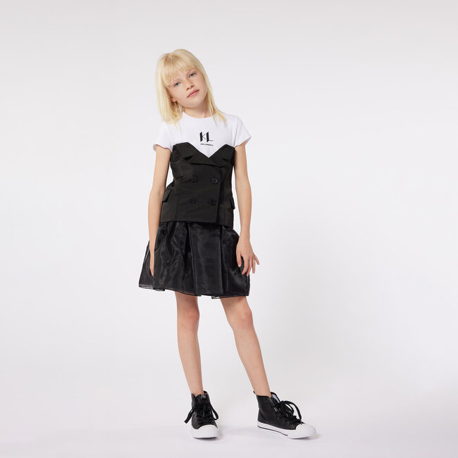 KARL LAGERFELD GIRLS BLACK WHITE 2-IN-1 LOOK TULLE DRESS