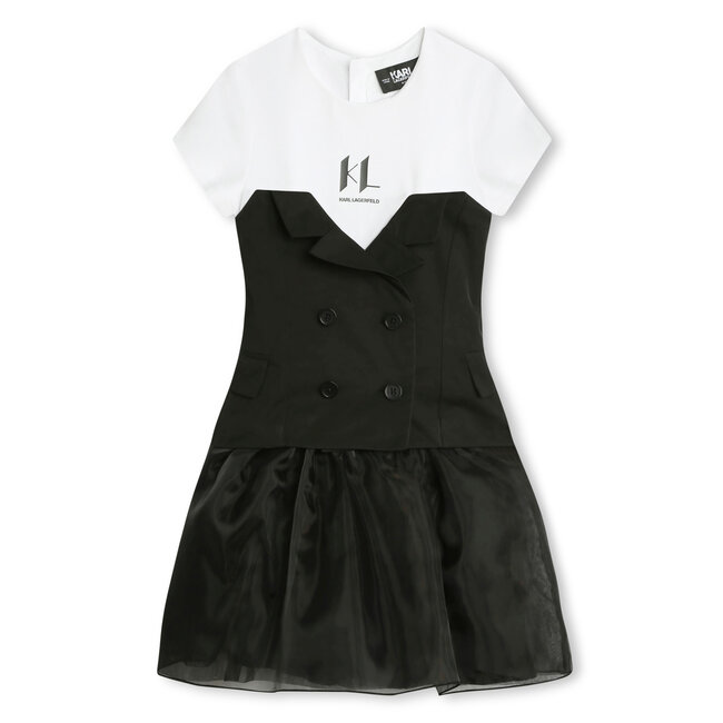 KARL LAGERFELD GIRLS BLACK WHITE 2-IN-1 LOOK TULLE DRESS