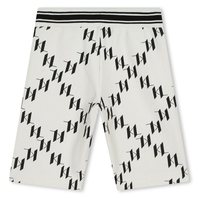 KARL LAGERFELD BOYS BEIGE/BLACK KNIT TWILL SHORTS W/ ALLOVER KL DIAMOND MONOGRAM