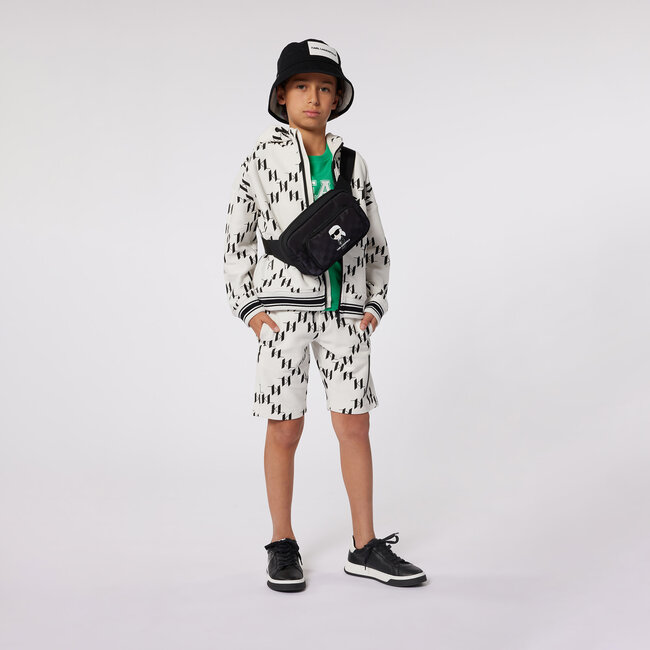 KARL LAGERFELD BOYS BEIGE/BLACK KNIT TWILL SHORTS W/ ALLOVER KL DIAMOND MONOGRAM