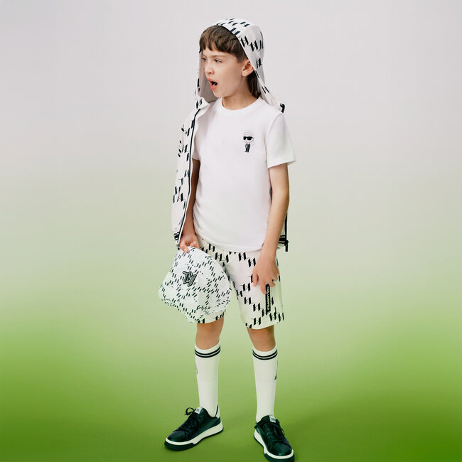 KARL LAGERFELD BOYS BEIGE/BLACK KNIT TWILL SHORTS W/ ALLOVER KL DIAMOND MONOGRAM