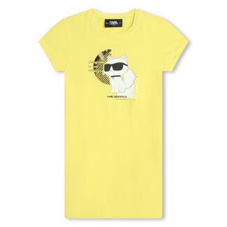 KARL LAGERFELD GIRLS YELLOW RINGER TSHIRT DRESS W/ IKONIK KARL GRAPHIC