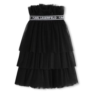 KARL LAGERFELD GIRLS MIDI PLEATED TULLE SKIRT W/ LOGO WAIST