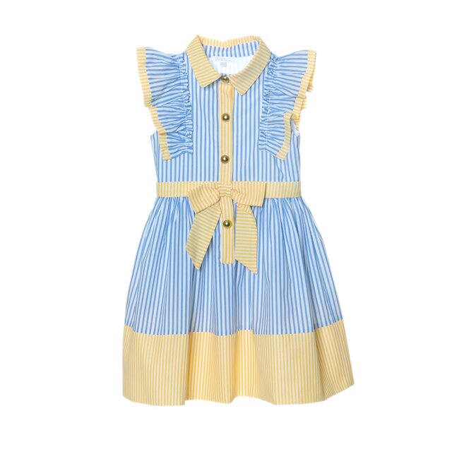 PATACHOU DRESS KIDS GIRL COLORS WITH YELLOW EDGE-BLUE STRIPES S24-37