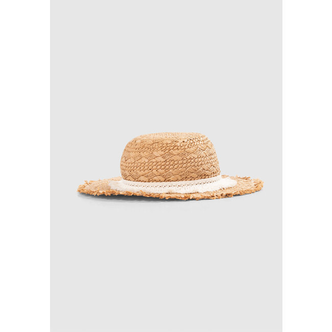 IKKS GIRLS’ BEIGE RAFFIA-STYLE HAT WITH LACE BRAID