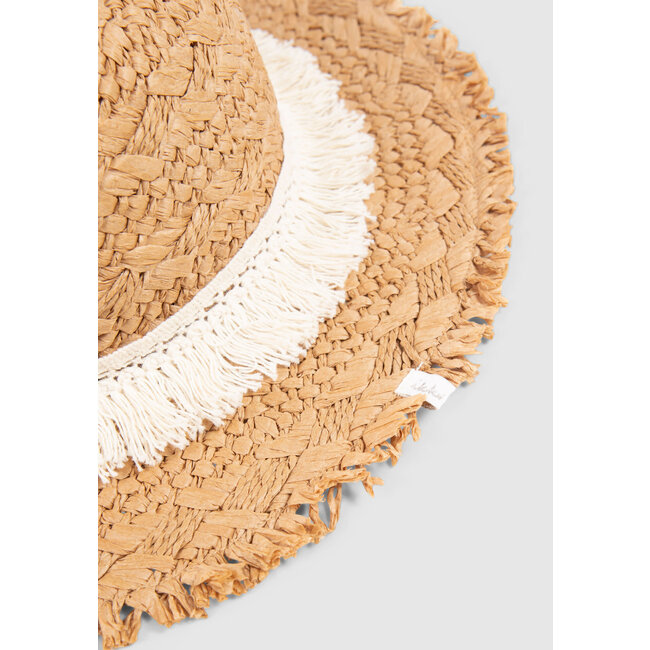 IKKS GIRLS’ BEIGE RAFFIA-STYLE HAT WITH LACE BRAID