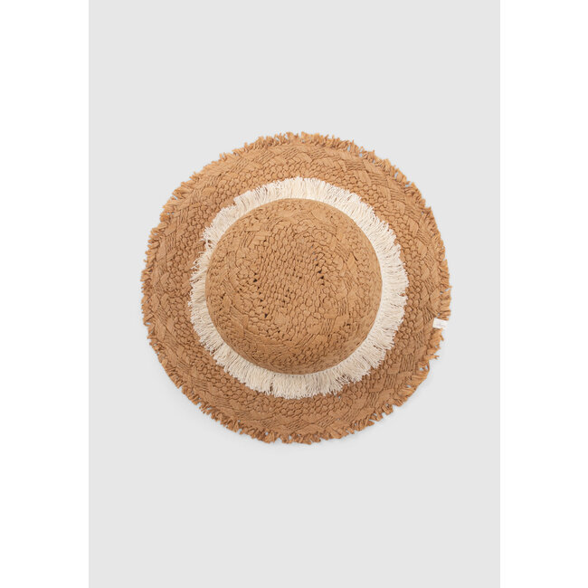 IKKS GIRLS’ BEIGE RAFFIA-STYLE HAT WITH LACE BRAID