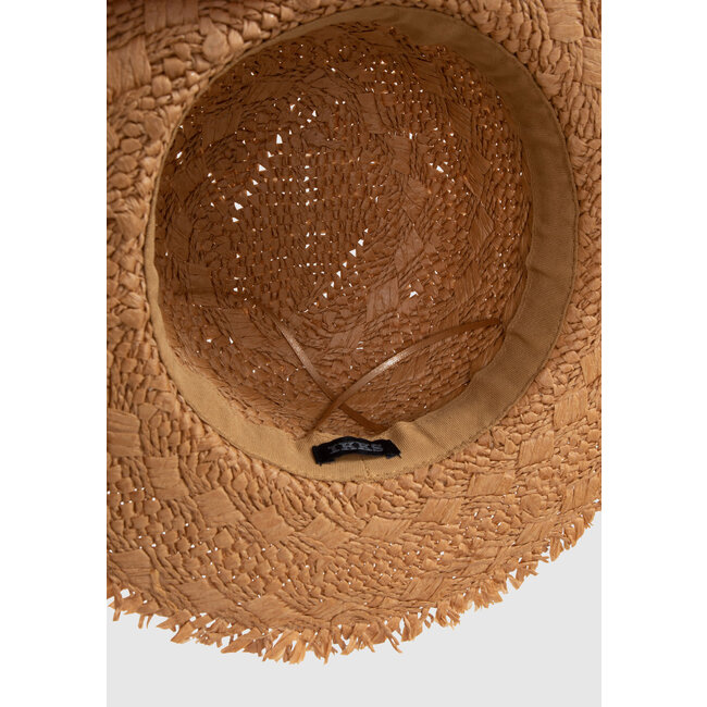 IKKS GIRLS’ BEIGE RAFFIA-STYLE HAT WITH LACE BRAID