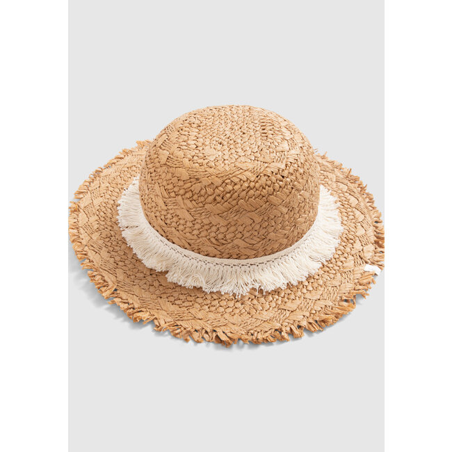 IKKS GIRLS’ BEIGE RAFFIA-STYLE HAT WITH LACE BRAID