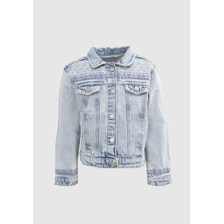 IKKS GIRLS’ FADED BLUE DENIM JACKET WITH EMBROIDERY